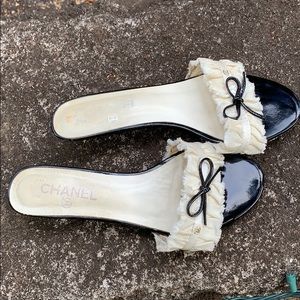 Chanel Ruffle Slide Low Heel Sandals